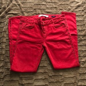 Zara red studded skinny jeans size 6